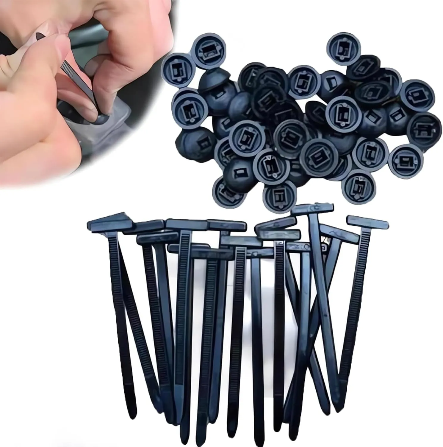 Nylon Universal Cable Tie Buckle, Heavy Duty Self-Locking Zip Ties Holder with Pin & Button Design, Multipurpose Plastic Cable Ties Tool, UV Resistant Zipties for Car Daily Auto Fixing (30)