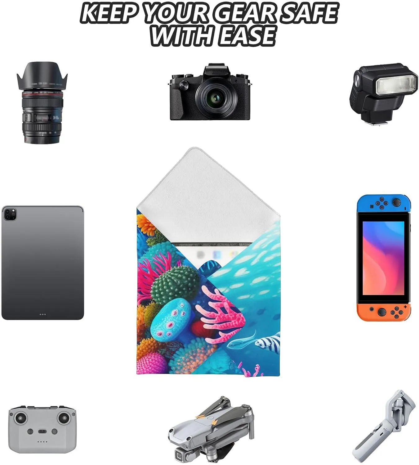 ODAWA Anti-Scratch Lens Wrapping Colorful Underwater Reef Self-adhesive Cloth 21.7"x21.7" Lightweight Foldable Wrapper for Camera Accessories