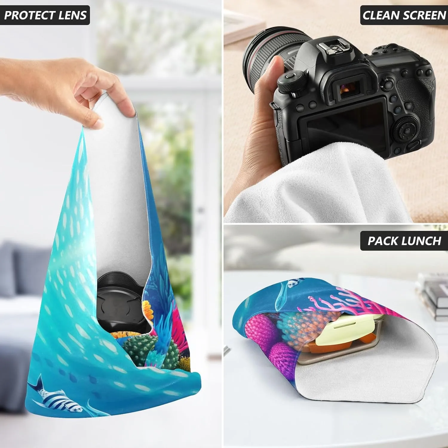 ODAWA Anti-Scratch Lens Wrapping Colorful Underwater Reef Self-adhesive Cloth 21.7"x21.7" Lightweight Foldable Wrapper for Camera Accessories
