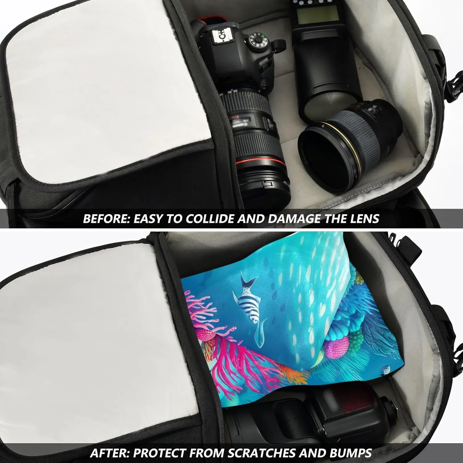 ODAWA Anti-Scratch Lens Wrapping Colorful Underwater Reef Self-adhesive Cloth 21.7"x21.7" Lightweight Foldable Wrapper for Camera Accessories
