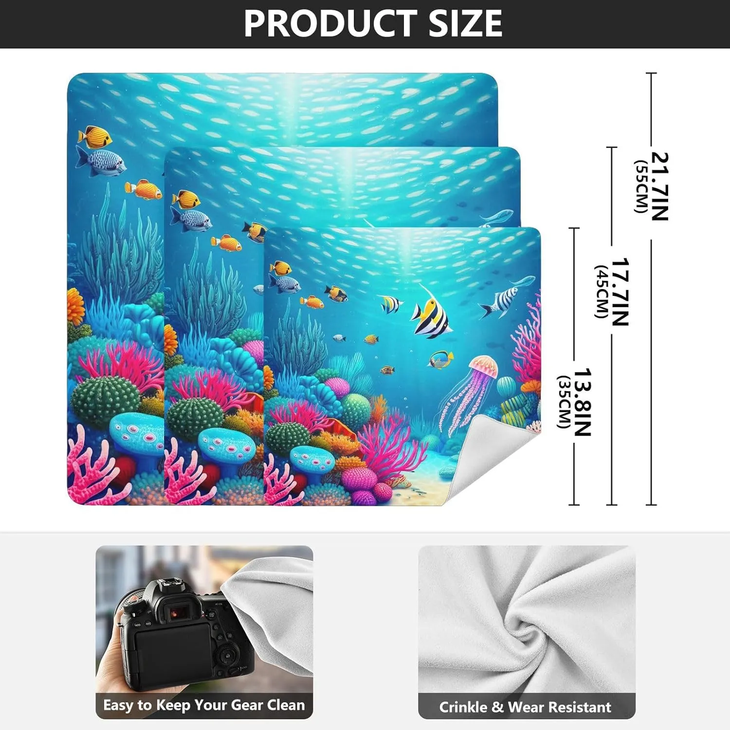 ODAWA Anti-Scratch Lens Wrapping Colorful Underwater Reef Self-adhesive Cloth 21.7"x21.7" Lightweight Foldable Wrapper for Camera Accessories