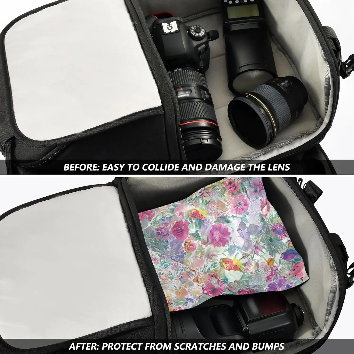 ODAWA Boho Floral Self Adhesive Cloth 21.7X21.7 Inch Cosmetic Bag Magic Cloth Portable Cosmetic Bag for Travelling
