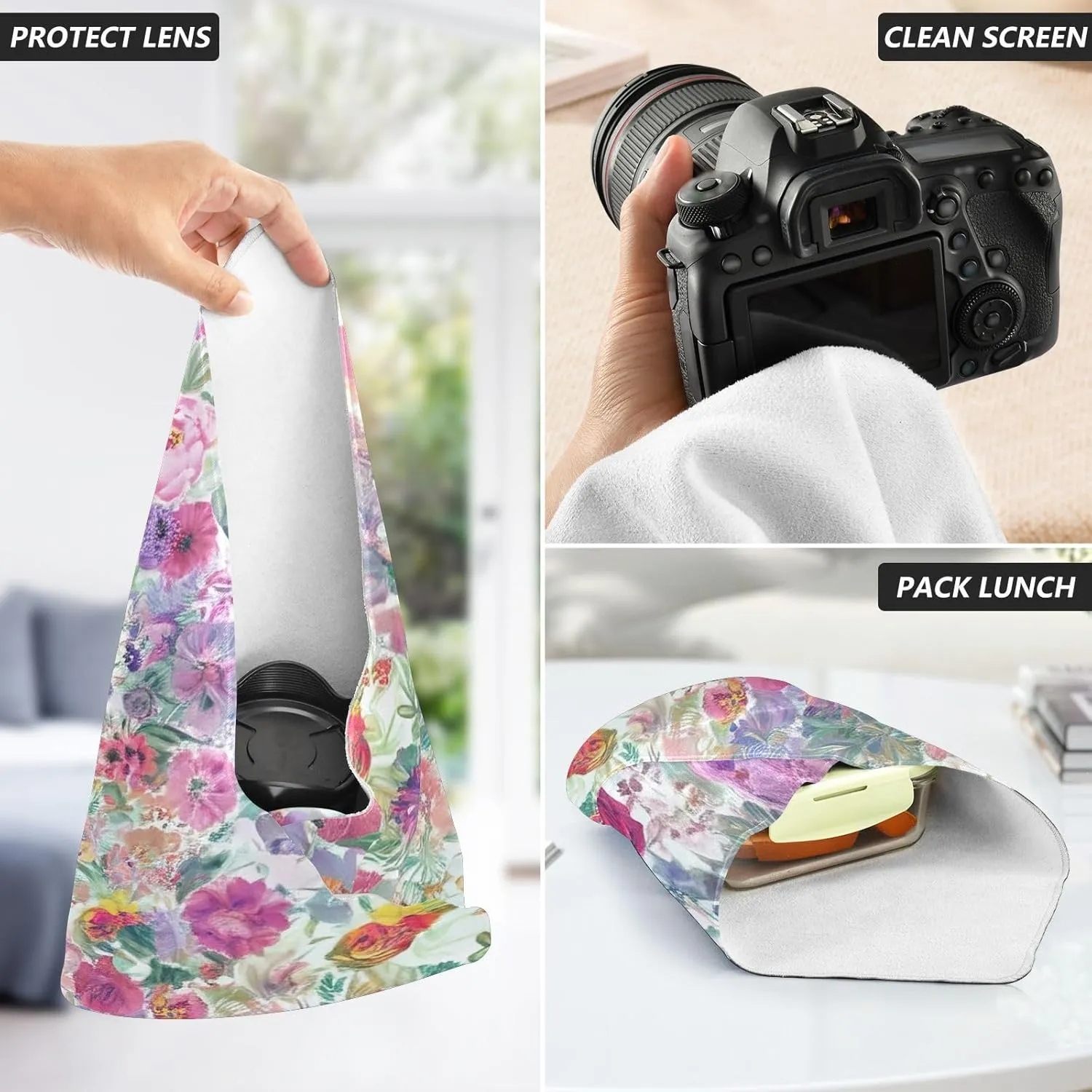 ODAWA Boho Floral Self Adhesive Cloth 21.7X21.7 Inch Cosmetic Bag Magic Cloth Portable Cosmetic Bag for Travelling