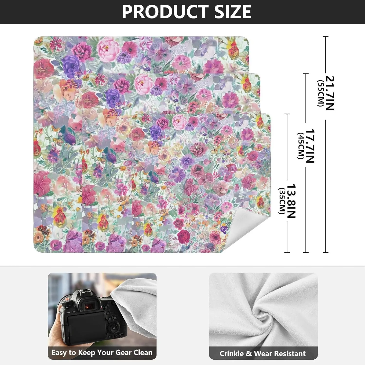 ODAWA Boho Floral Self Adhesive Cloth 21.7X21.7 Inch Cosmetic Bag Magic Cloth Portable Cosmetic Bag for Travelling