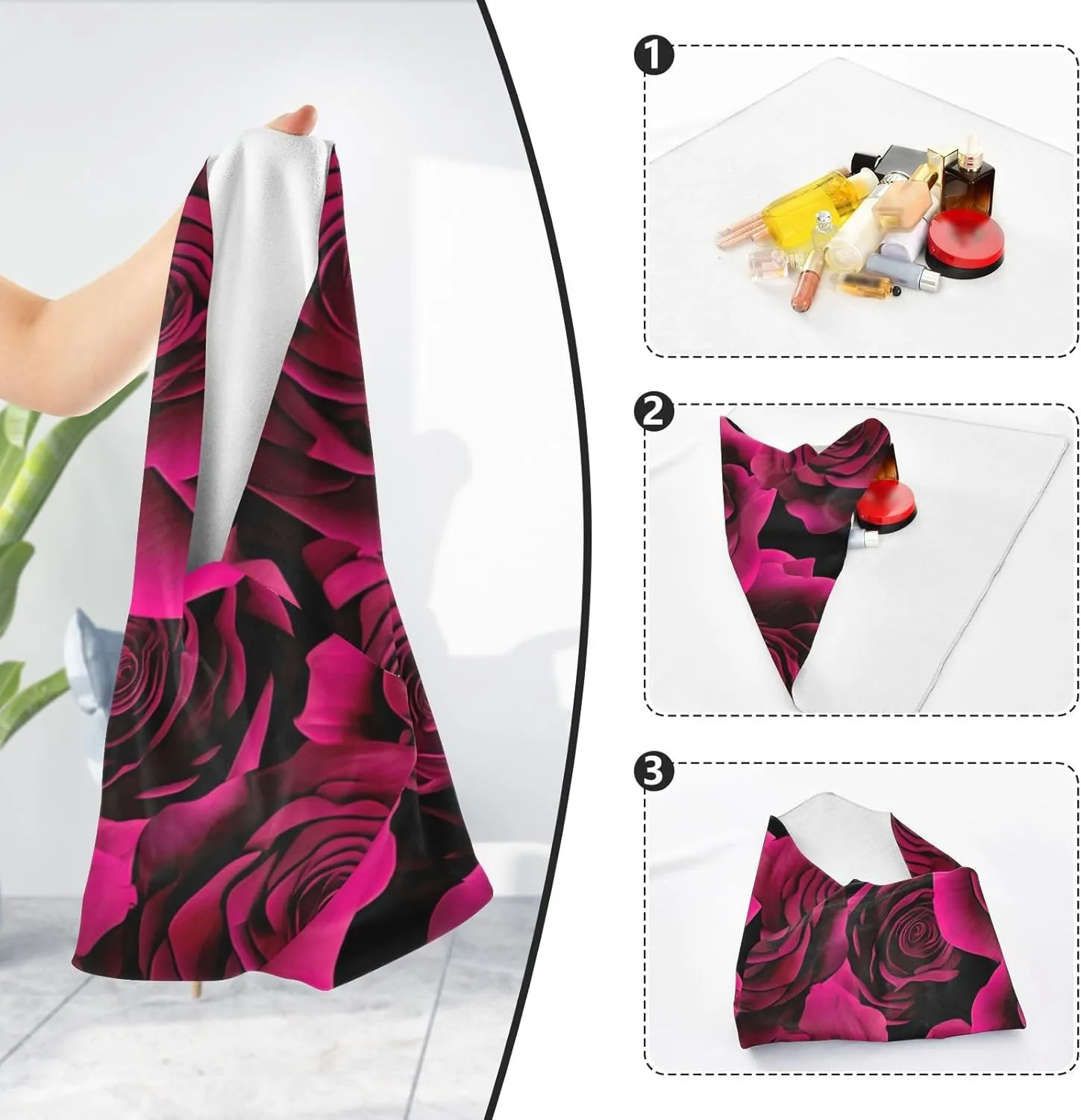 ODAWA Camera Protective Wrapper 17.7 In, Deep Red Roses Changeable Capacity Cosmetic Bag