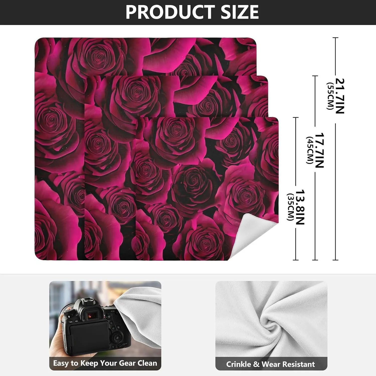 ODAWA Camera Protective Wrapper 17.7 In, Deep Red Roses Changeable Capacity Cosmetic Bag
