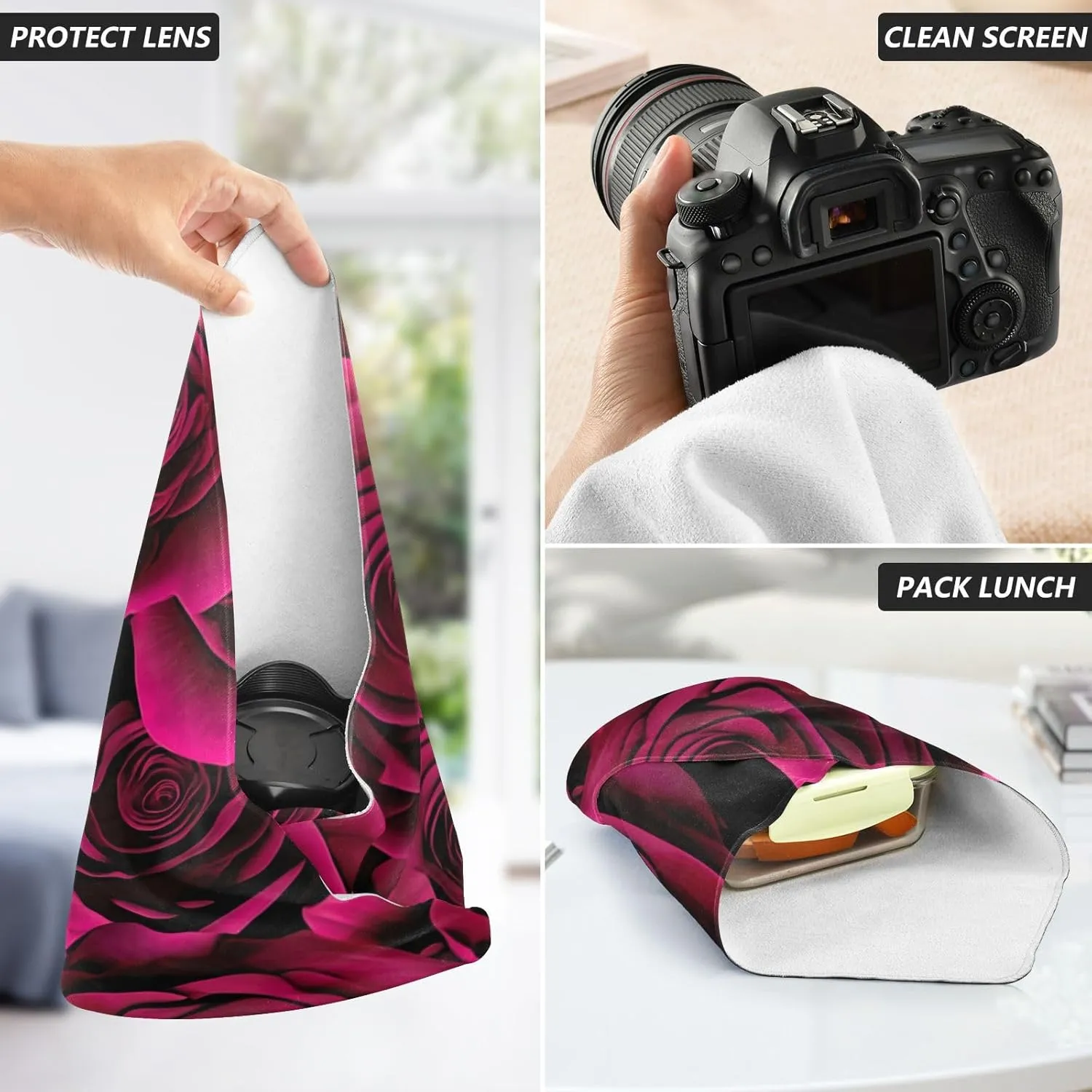 ODAWA Camera Protective Wrapper 17.7 In, Deep Red Roses Changeable Capacity Cosmetic Bag