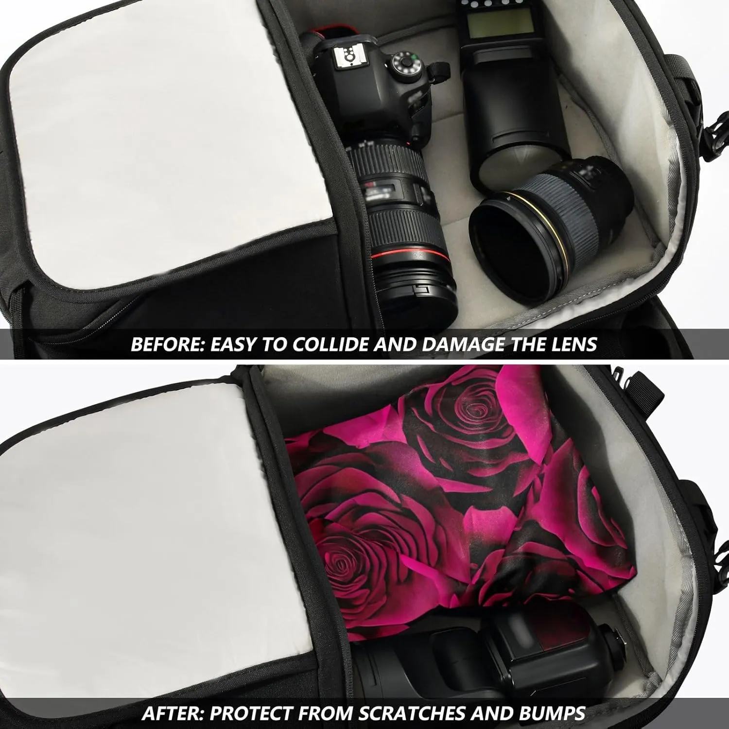 ODAWA Camera Protective Wrapper 17.7 In, Deep Red Roses Changeable Capacity Cosmetic Bag
