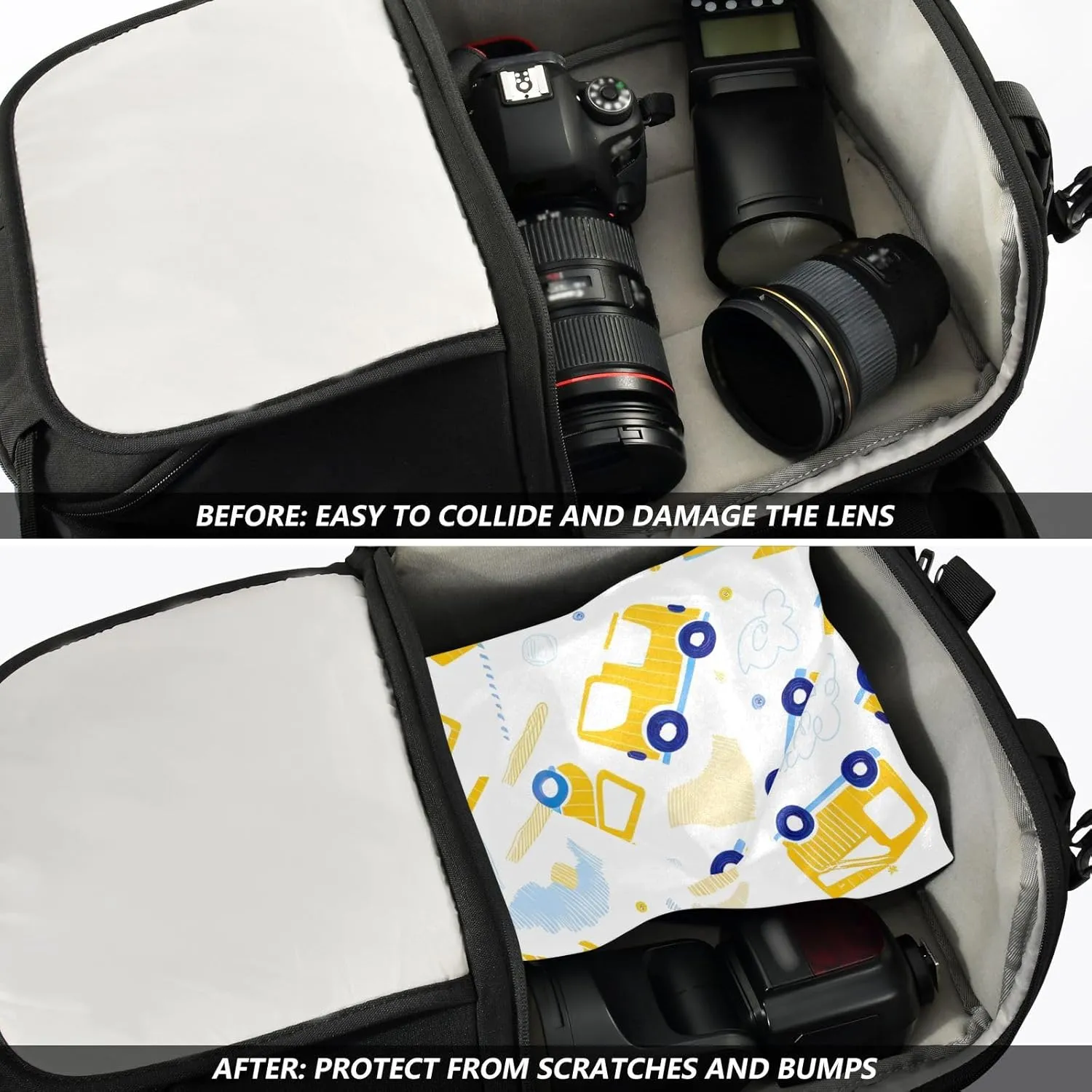 ODAWA Cute Yellow Construction Trucks Self Adhesive Cloth 21.7X21.7 Inch Cosmetic Bag Magic Cloth Wrap Protection for Camera and Lens