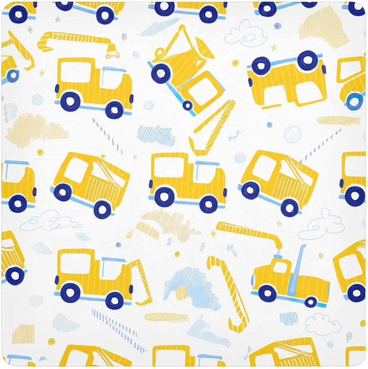 ODAWA Cute Yellow Construction Trucks Self Adhesive Cloth 21.7X21.7 Inch Cosmetic Bag Magic Cloth Wrap Protection for Camera and Lens