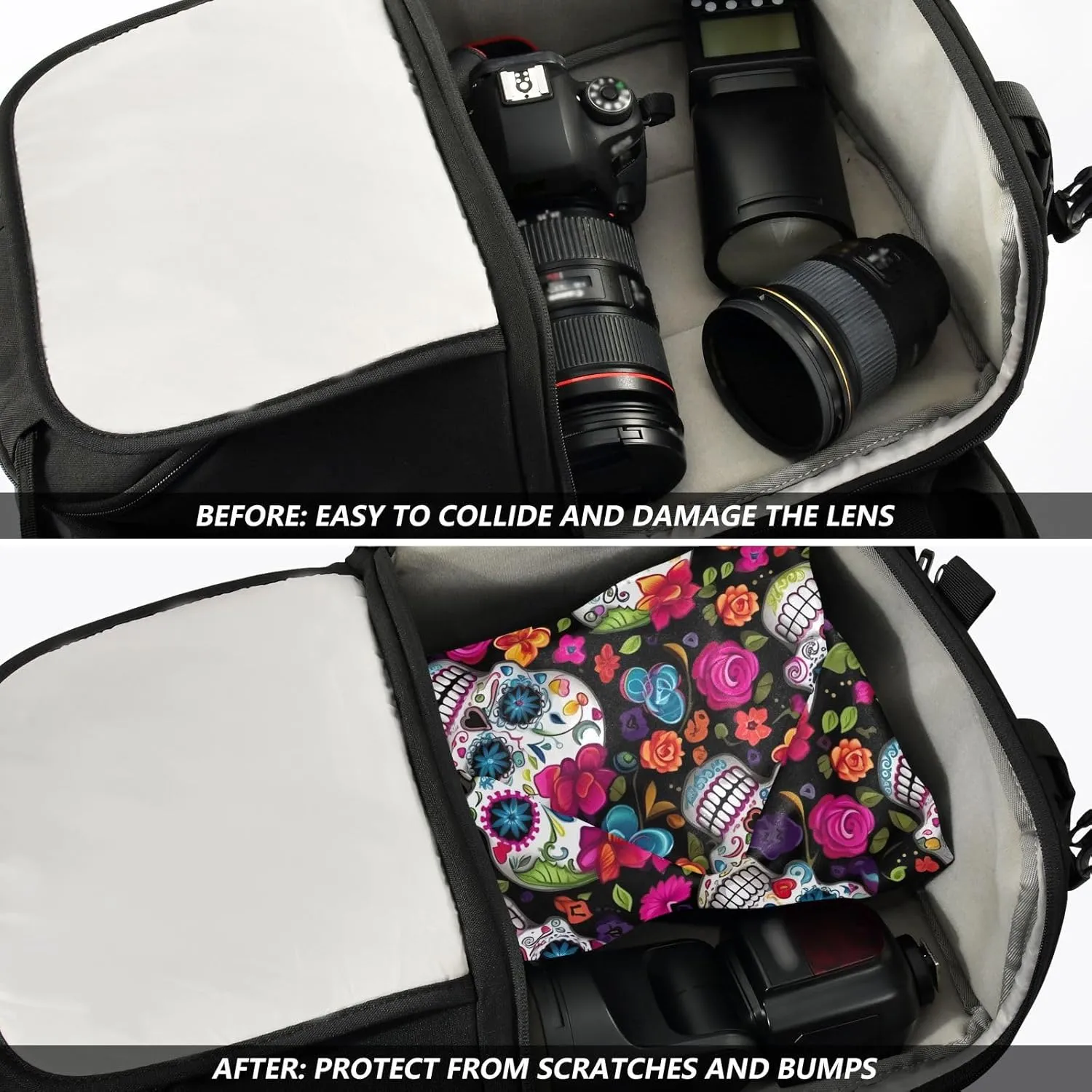 ODAWA Self-adhesive Cloth 21.7"x21.7" Colorful Skulls Flowers Anti-scratch Lens Camera Wrap Wrap Protection for Camera and Lens