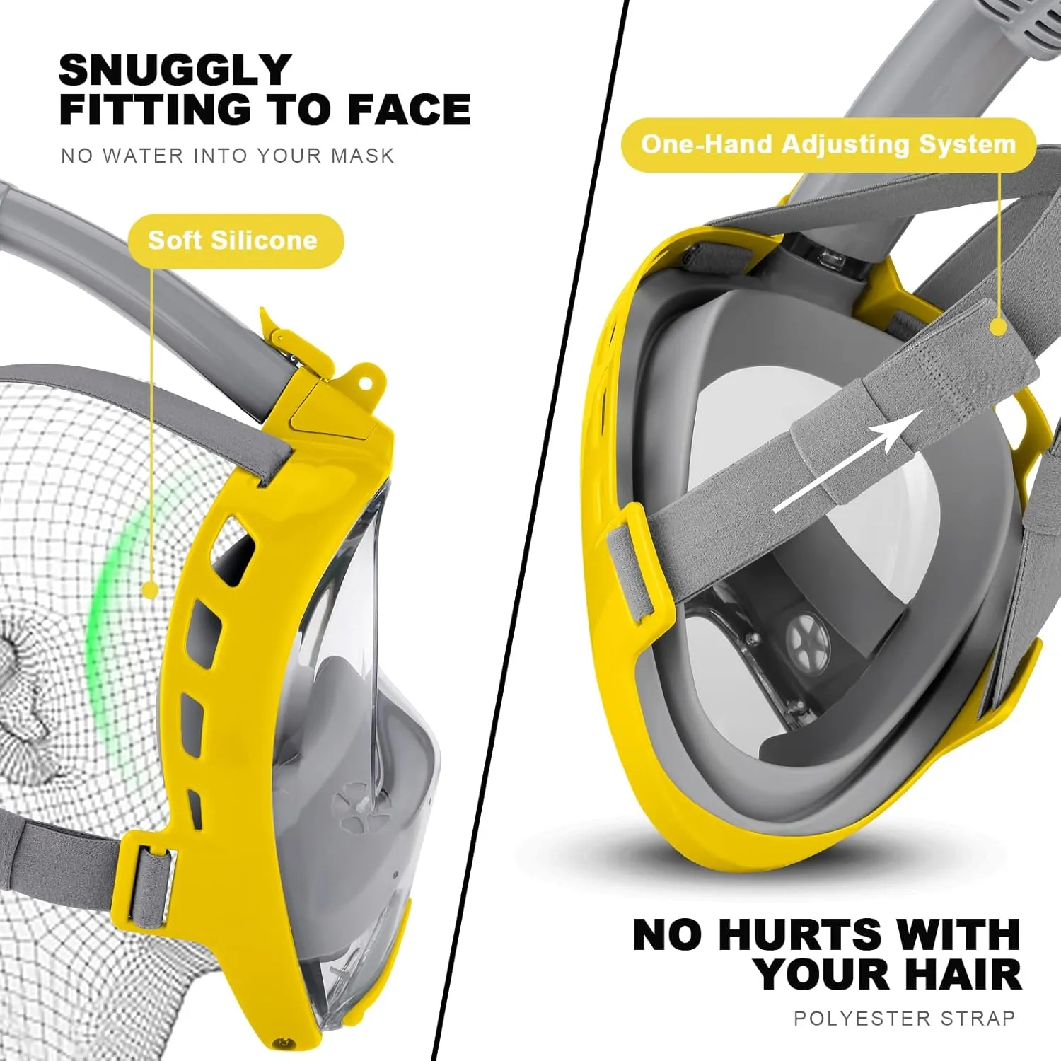 Odoland Snorkeling Packages for Adults & Youth, Full Face Snorkel Mask with Camera Mount, Adjustable Swim Fins, Mesh Bag, Anti-Fog Anti-Leak Scuba Diving Gear for Men & Women
