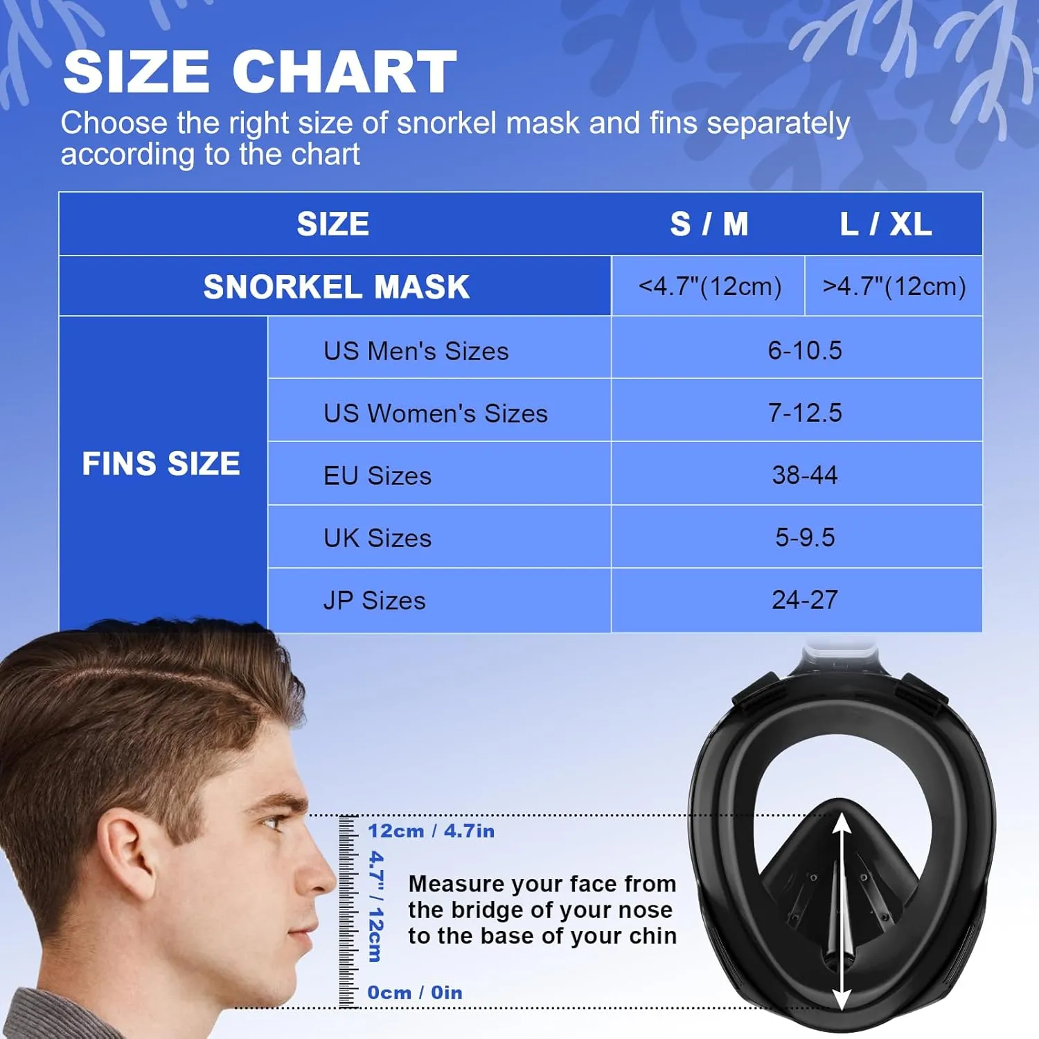Odoland Snorkeling Packages, Full Face Snorkel Mask for Adults & Youth with Camera Mount, Adjustable Swim Fins, Anti-Fog Anti-Leak Diving Gear for Men Women Teens