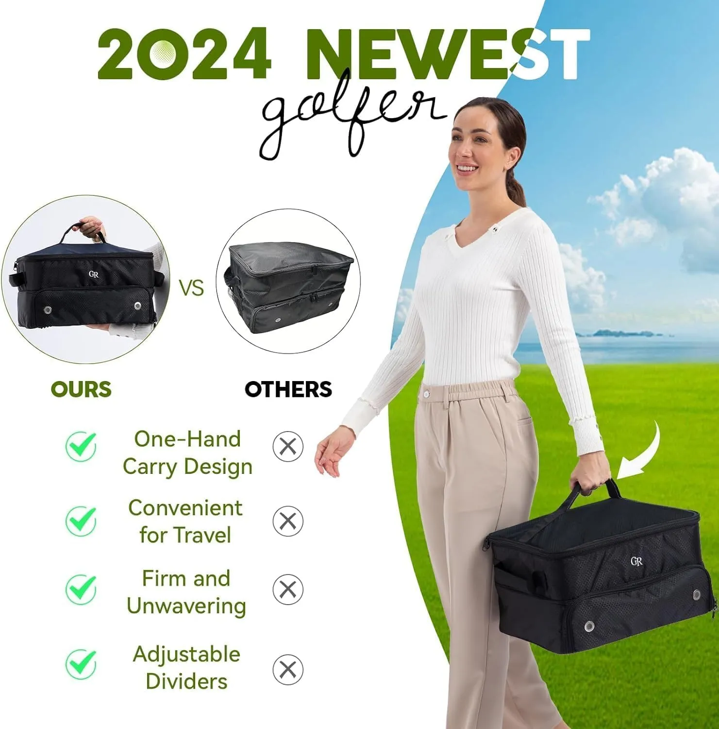 Odor-Absorbing 2-Layer Large Golf Trunk Organizer with Activated Carbon Fabric - Water-Resistant Golf Shoe Bag for Shoes Balls Tees Clothes Gloves Golf Accessories, Fathers Day Dad Gifts for Men