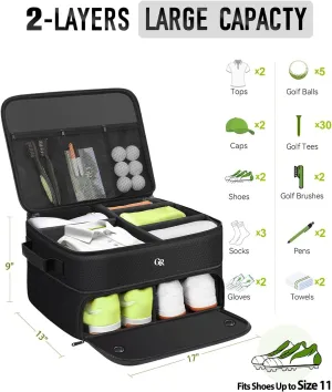 Odor-Absorbing 2-Layer Large Golf Trunk Organizer with Activated Carbon Fabric - Water-Resistant Golf Shoe Bag for Shoes Balls Tees Clothes Gloves Golf Accessories, Fathers Day Dad Gifts for Men