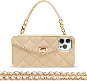 Omio for iPhone 16 Pro Max Wallet Case with Card Holder Luxury Chain Case with Long Pearl Shoulder Crossbody Lanyard Wrist Strap Soft Silicone Handbag Cover for iPhone 16 Pro Max Women Girls Gold