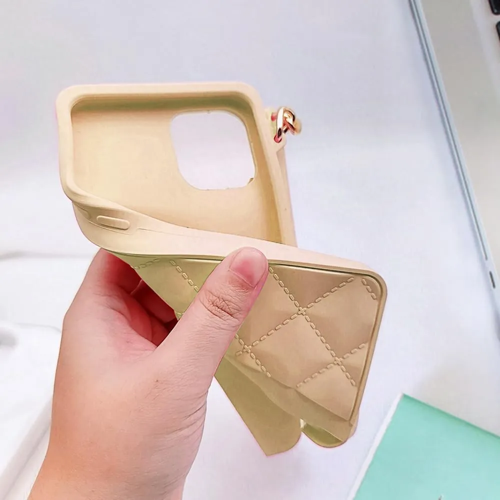 Omio for iPhone 16 Pro Max Wallet Case with Card Holder Luxury Chain Case with Long Pearl Shoulder Crossbody Lanyard Wrist Strap Soft Silicone Handbag Cover for iPhone 16 Pro Max Women Girls Gold