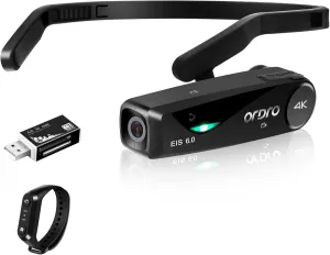 ORDRO EP6 Plus Head Mounted Camera 4K Video Camcorder, Wearable Video Camera UHD 1080P 60FPS Hands-Free Vlog Camera with WiFi APP Control, EIS 6.0 Anti-Shake, Smart Remote