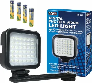 Oregon Scientific ATC9K Camcorder Lighting LED-36X On-Camera LED Video Light - with a Pack of 4 AAA NiMH Rechargable Batteries - 1000mAh