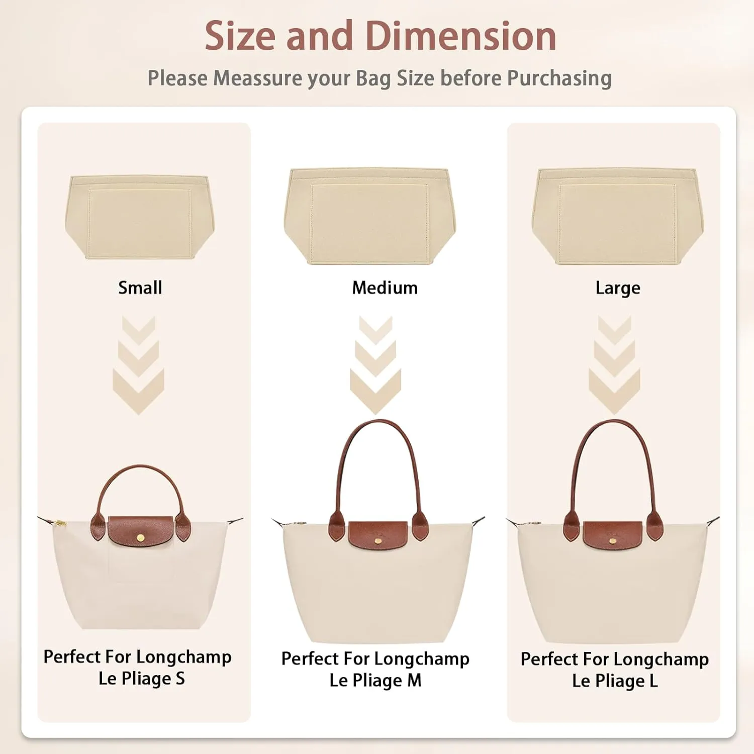 Organizer compatible with Longchamp Tote Bag,Storage & Finishing Inner Bag,Insert for Extra Handbag Inner Shaper