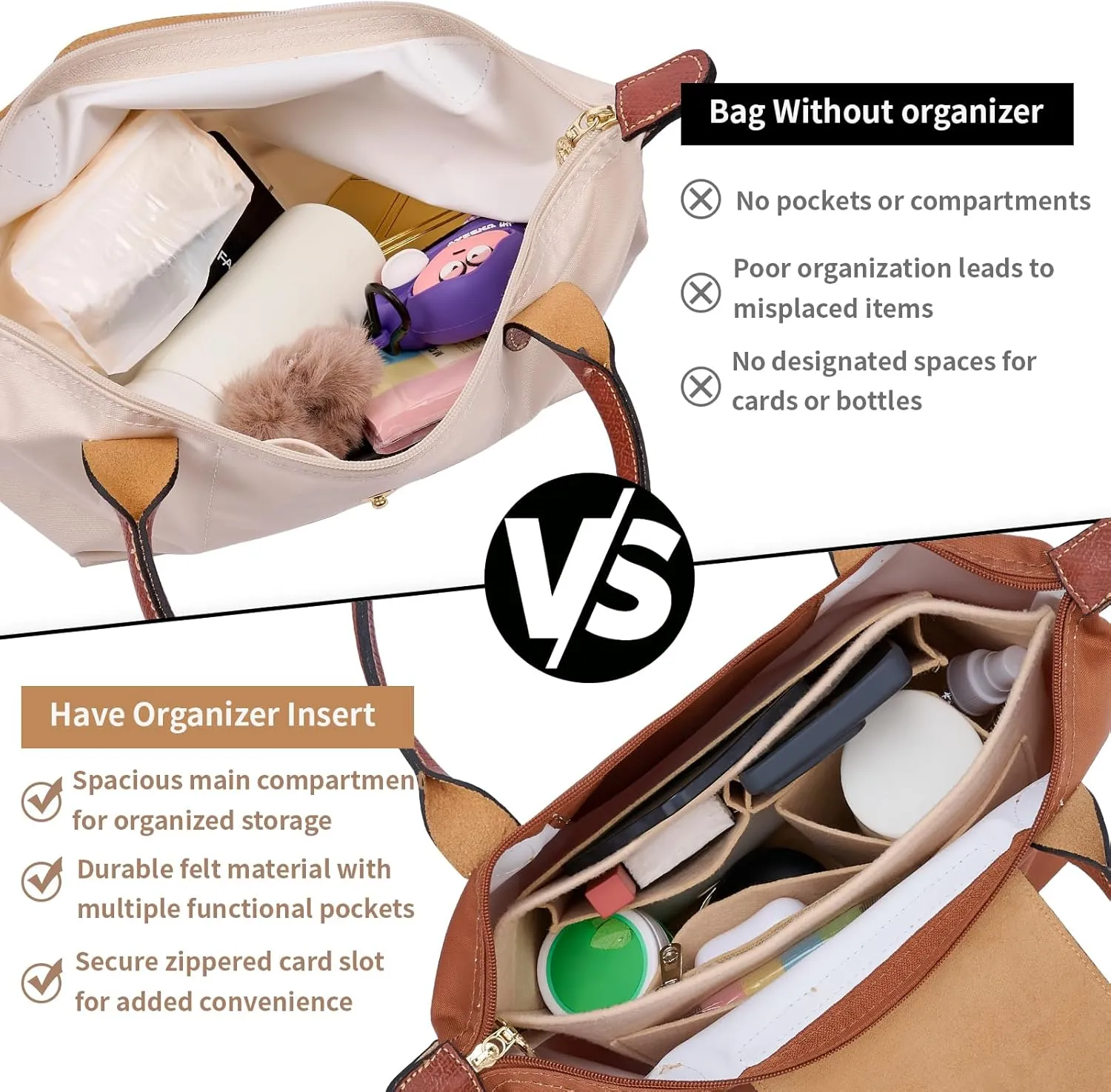 Organizer compatible with Longchamp Tote Bag,Storage & Finishing Inner Bag,Insert for Extra Handbag Inner Shaper