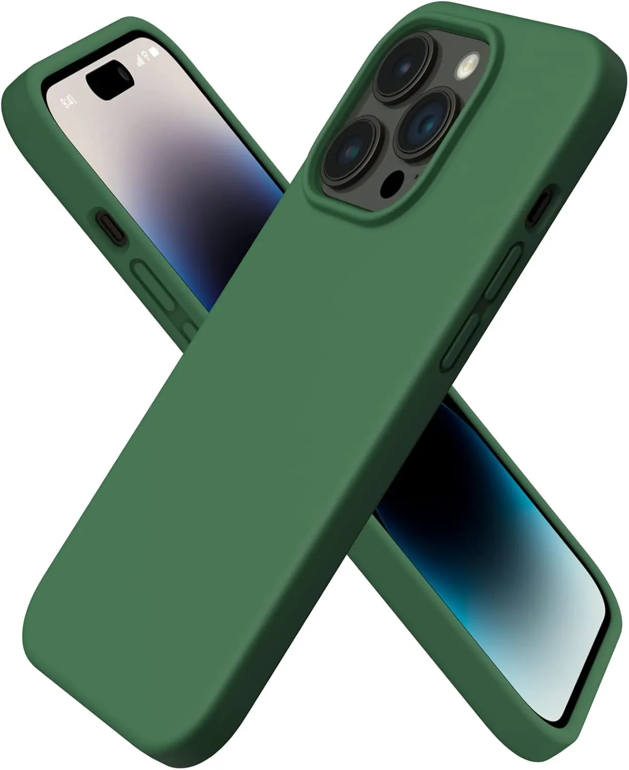 ORNARTO Compatible with iPhone 14 Pro Case 6.1, Slim Liquid Silicone 3 Layers Full Covered Soft Gel Rubber Phone Case Protective Cover with Microfiber Lining 6.1 inch-Clover Green