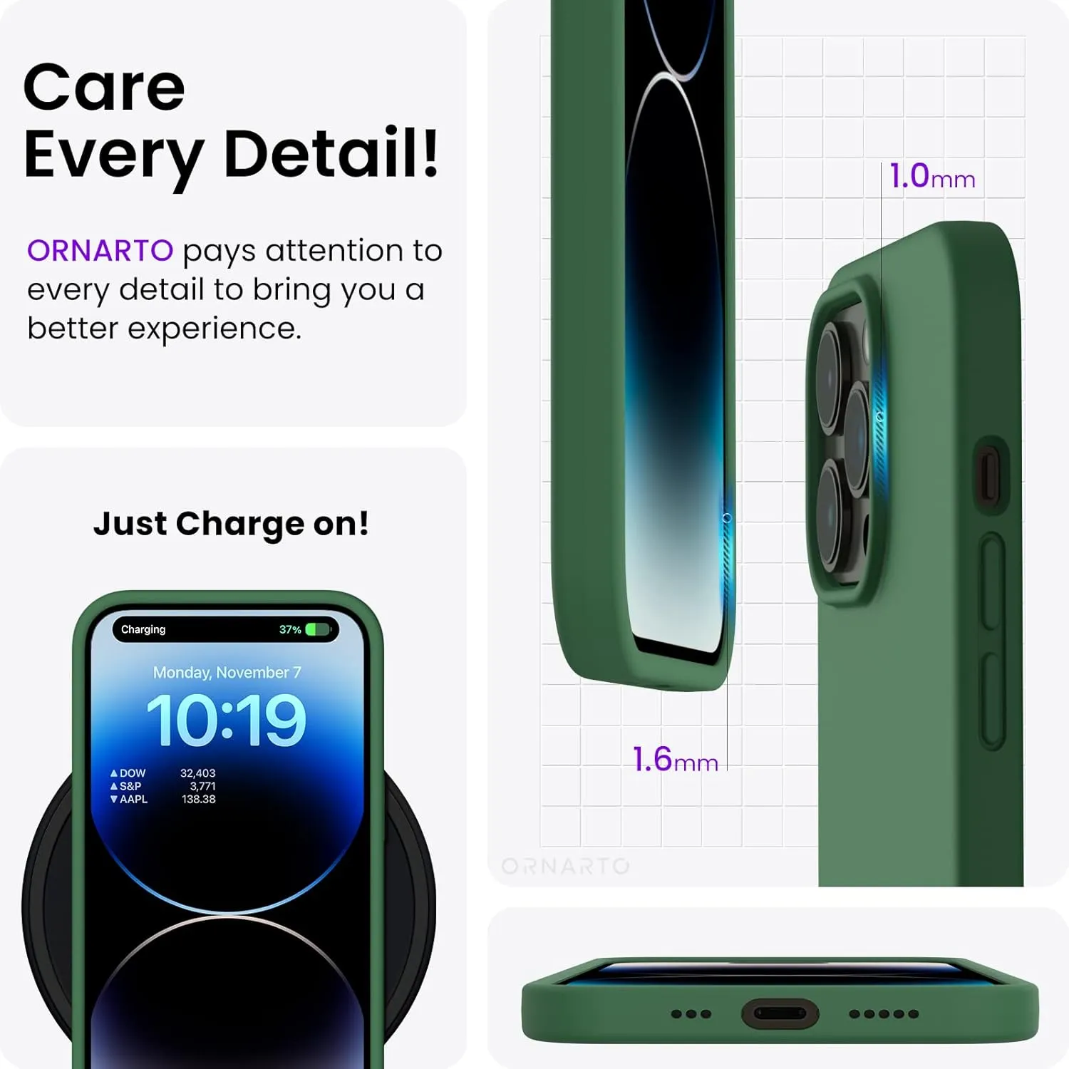 ORNARTO Compatible with iPhone 14 Pro Case 6.1, Slim Liquid Silicone 3 Layers Full Covered Soft Gel Rubber Phone Case Protective Cover with Microfiber Lining 6.1 inch-Clover Green