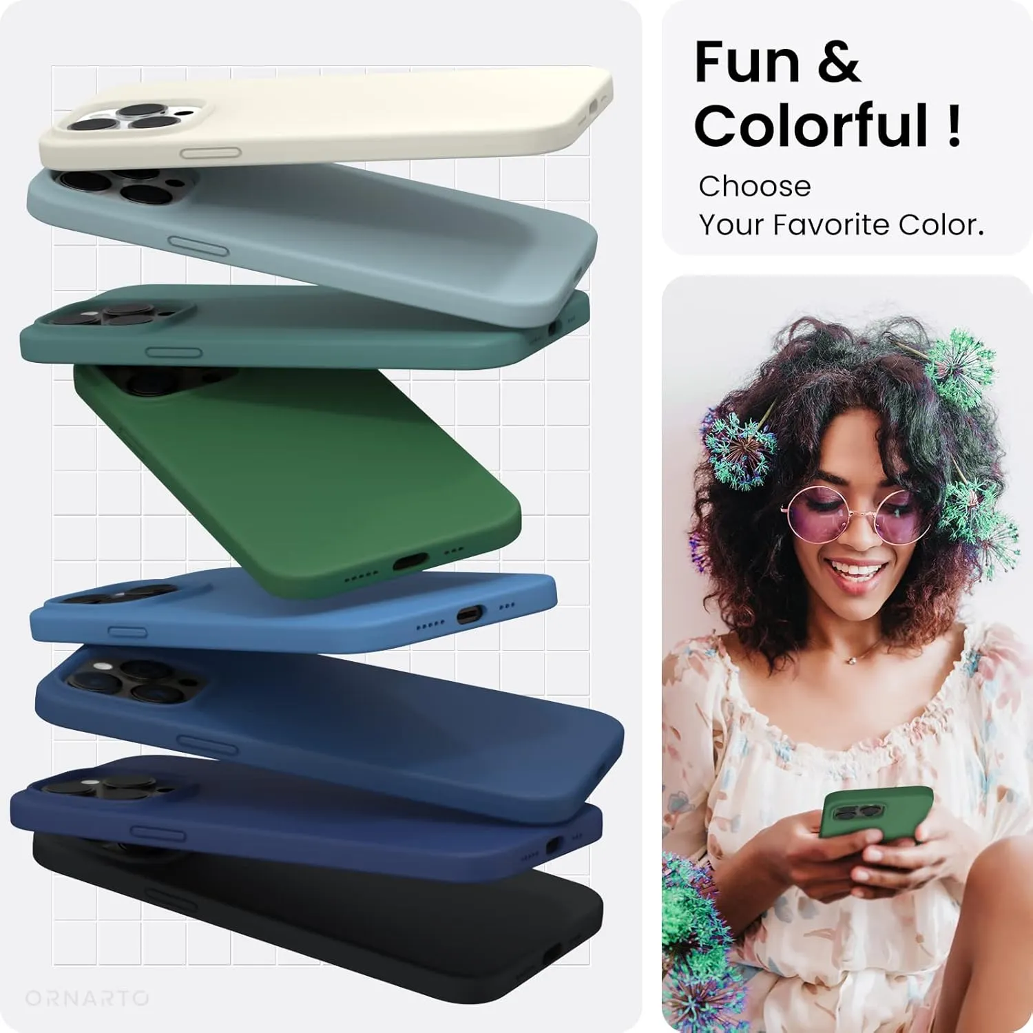 ORNARTO Compatible with iPhone 14 Pro Case 6.1, Slim Liquid Silicone 3 Layers Full Covered Soft Gel Rubber Phone Case Protective Cover with Microfiber Lining 6.1 inch-Clover Green