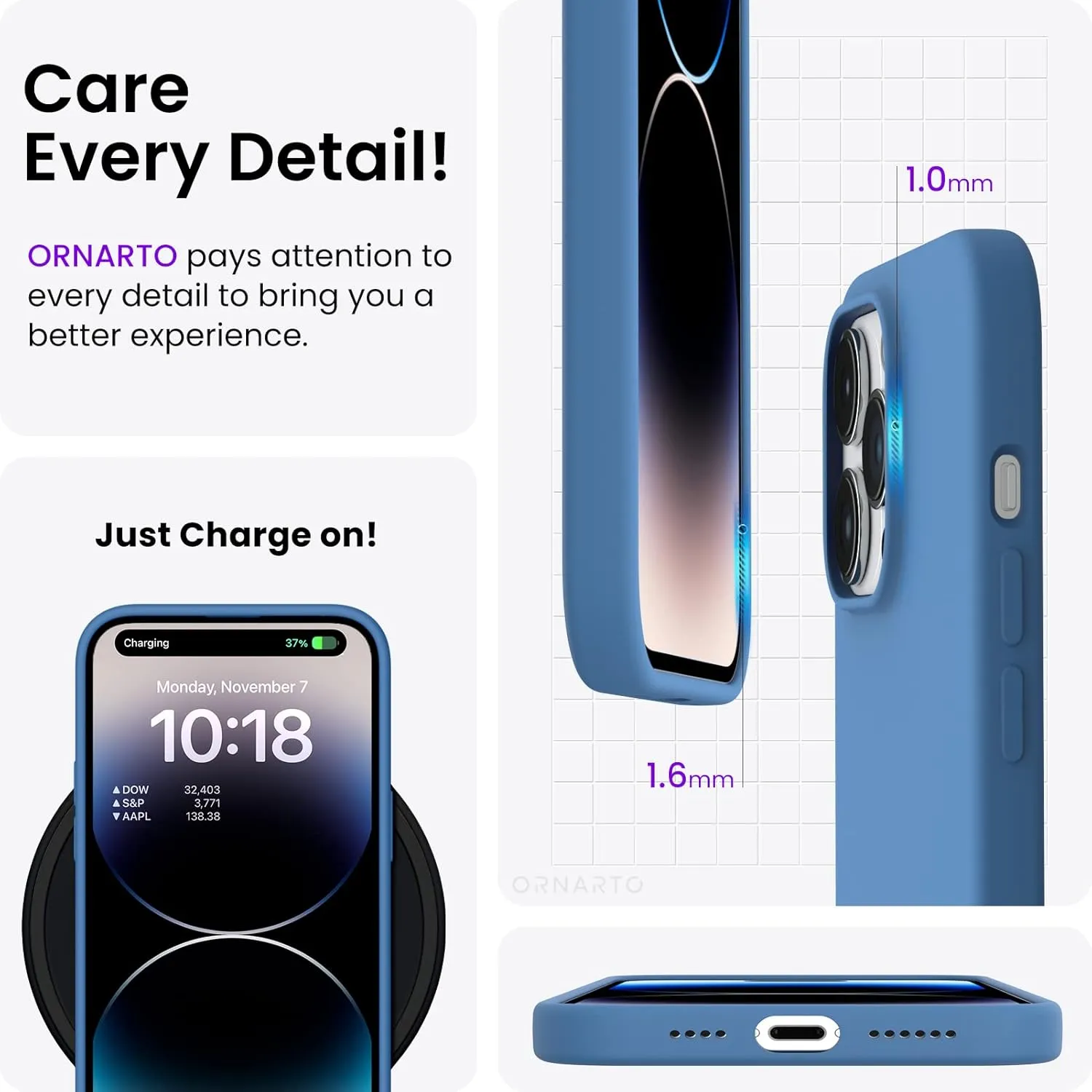 ORNARTO Compatible with iPhone 14 Pro Max Case 6.7, Slim Liquid Silicone 3 Layers Full Covered Soft Gel Rubber Phone Case Protective Cover with Microfiber Lining 6.7 inch-Blue