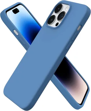 ORNARTO Compatible with iPhone 14 Pro Max Case 6.7, Slim Liquid Silicone 3 Layers Full Covered Soft Gel Rubber Phone Case Protective Cover with Microfiber Lining 6.7 inch-Blue