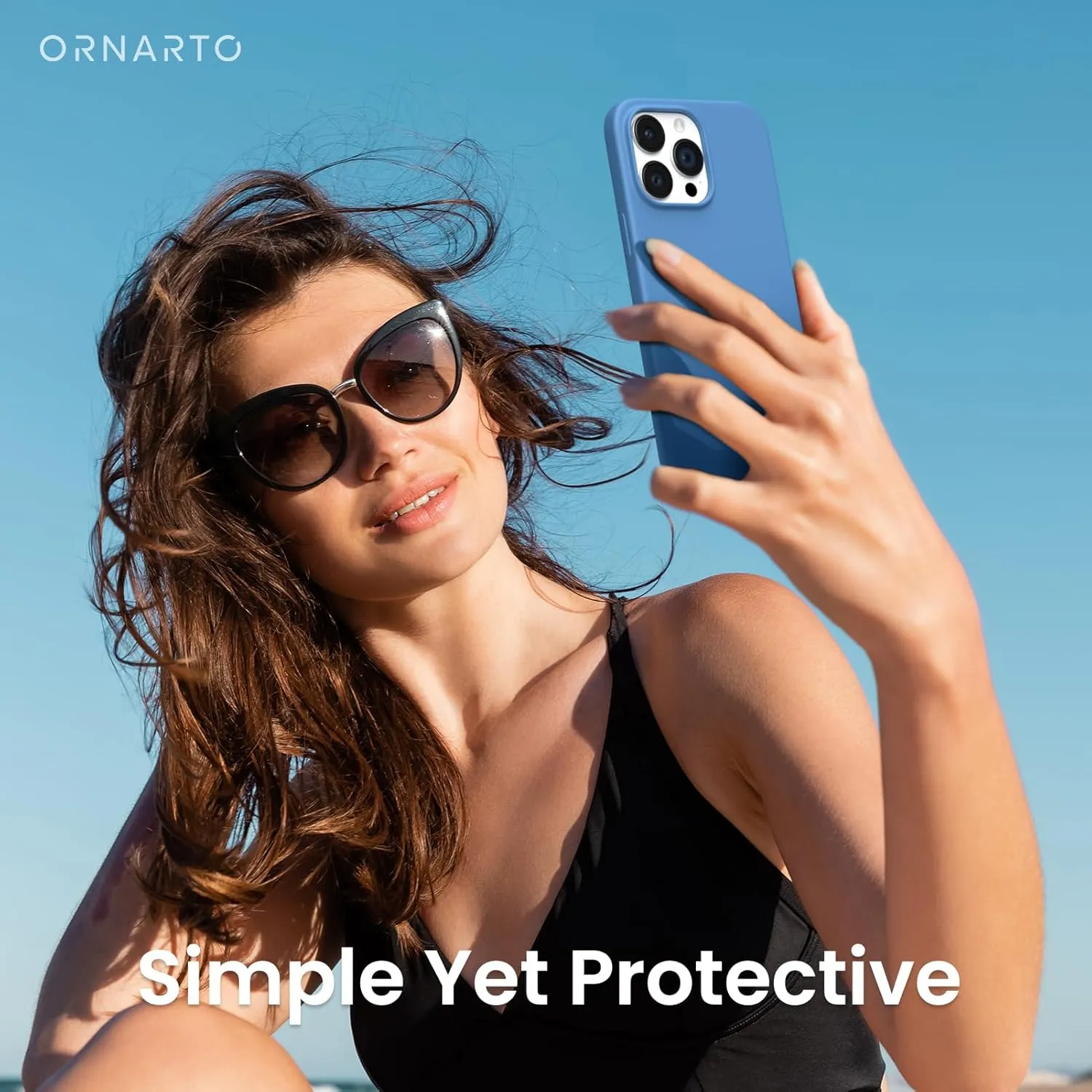 ORNARTO Compatible with iPhone 14 Pro Max Case 6.7, Slim Liquid Silicone 3 Layers Full Covered Soft Gel Rubber Phone Case Protective Cover with Microfiber Lining 6.7 inch-Blue