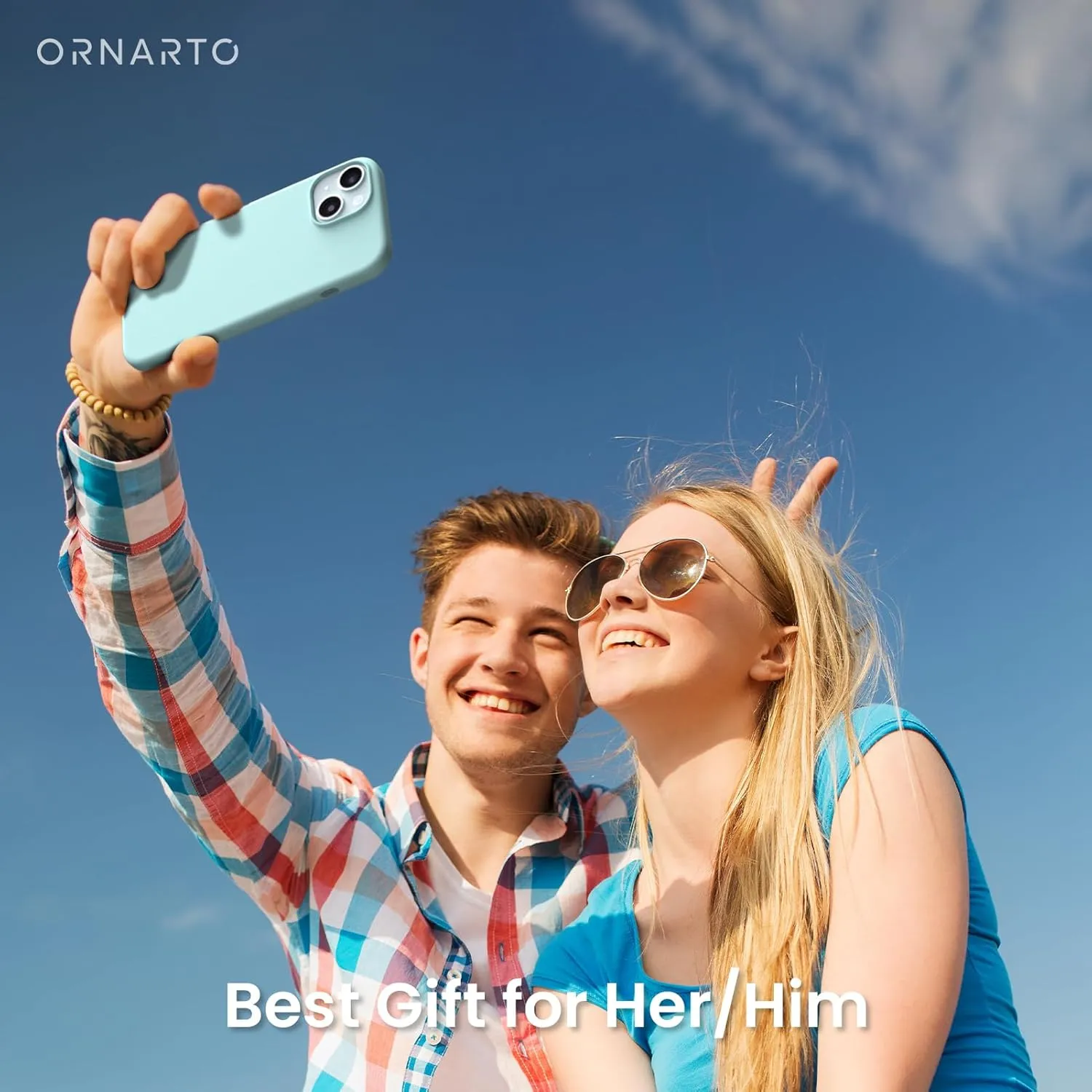 ORNARTO Compatible with iPhone 15 Plus Case 6.7", Slim Liquid Silicone 3 Layers Full Covered Soft Gel Rubber Cover Protective Phone Case with Anti-Scratch Microfiber Lining-Aqua Blue