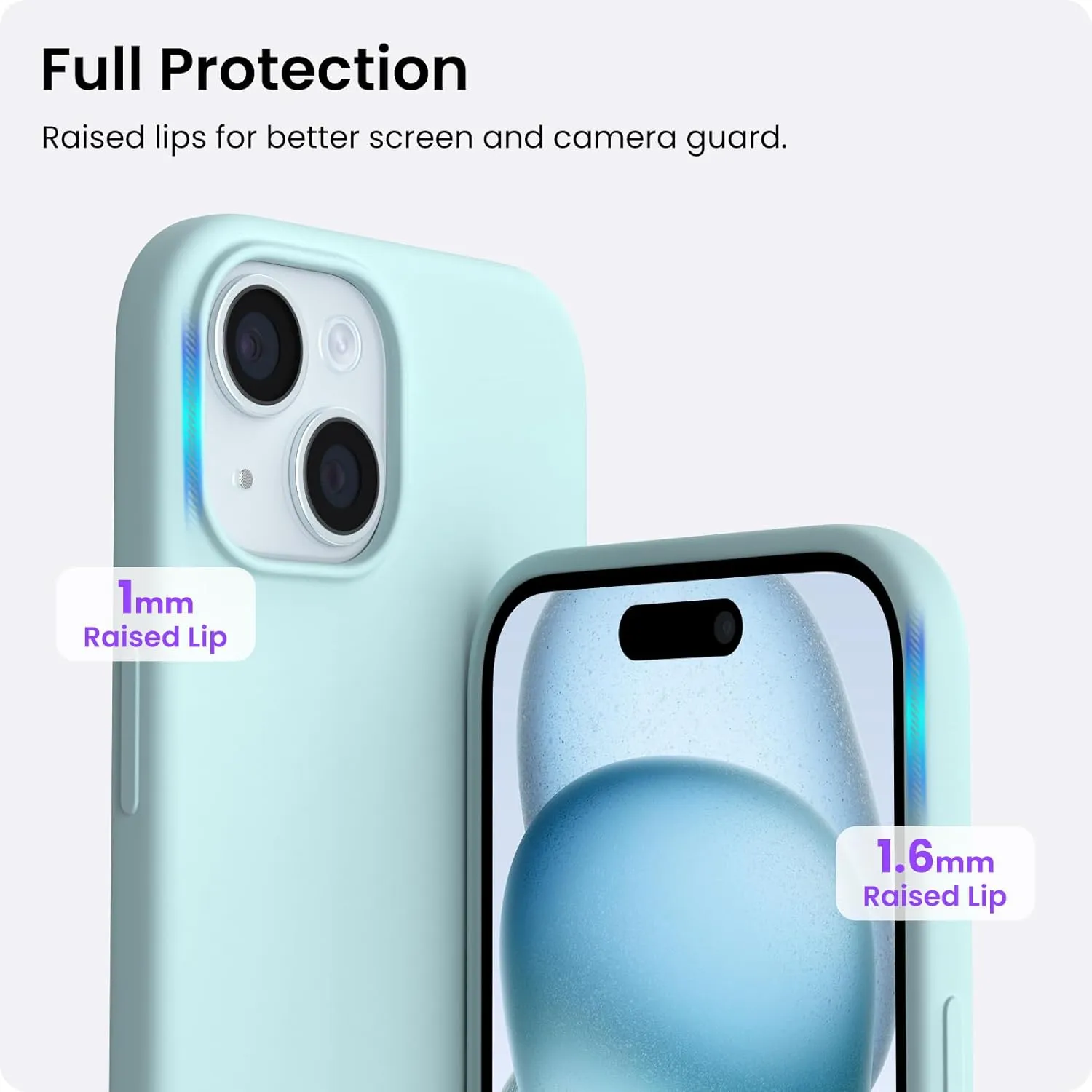ORNARTO Compatible with iPhone 15 Plus Case 6.7", Slim Liquid Silicone 3 Layers Full Covered Soft Gel Rubber Cover Protective Phone Case with Anti-Scratch Microfiber Lining-Aqua Blue
