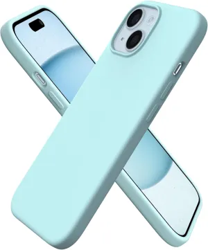 ORNARTO Compatible with iPhone 15 Plus Case 6.7", Slim Liquid Silicone 3 Layers Full Covered Soft Gel Rubber Cover Protective Phone Case with Anti-Scratch Microfiber Lining-Aqua Blue