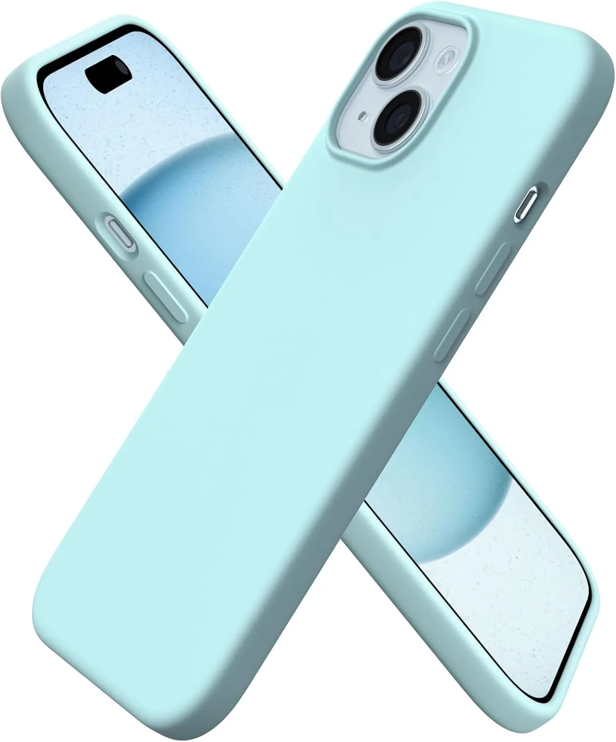 ORNARTO Compatible with iPhone 15 Plus Case 6.7", Slim Liquid Silicone 3 Layers Full Covered Soft Gel Rubber Cover Protective Phone Case with Anti-Scratch Microfiber Lining-Aqua Blue