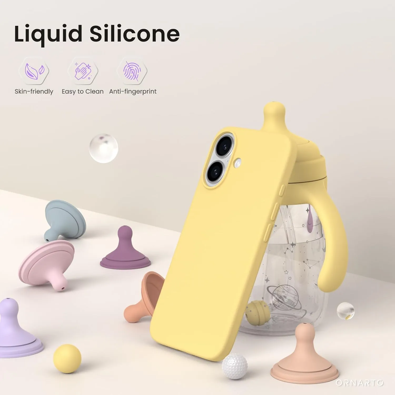 ORNARTO Compatible with iPhone 16 Case 6.1", Slim Liquid Silicone 3 Layers Full Covered Soft Gel Rubber Shockproof Phone Case, Protective Cover with Anti-Scratch Microfiber Lining-Buttercream Yellow