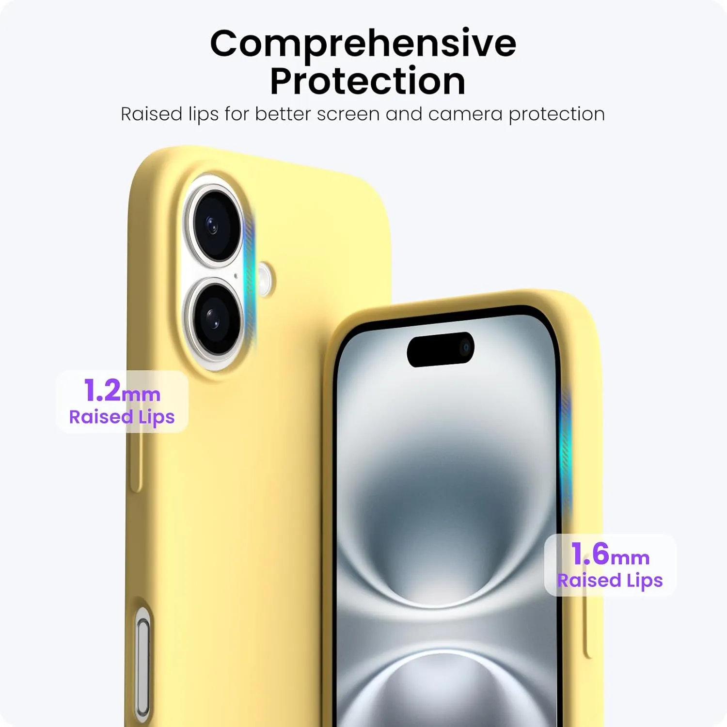 ORNARTO Compatible with iPhone 16 Case 6.1", Slim Liquid Silicone 3 Layers Full Covered Soft Gel Rubber Shockproof Phone Case, Protective Cover with Anti-Scratch Microfiber Lining-Buttercream Yellow