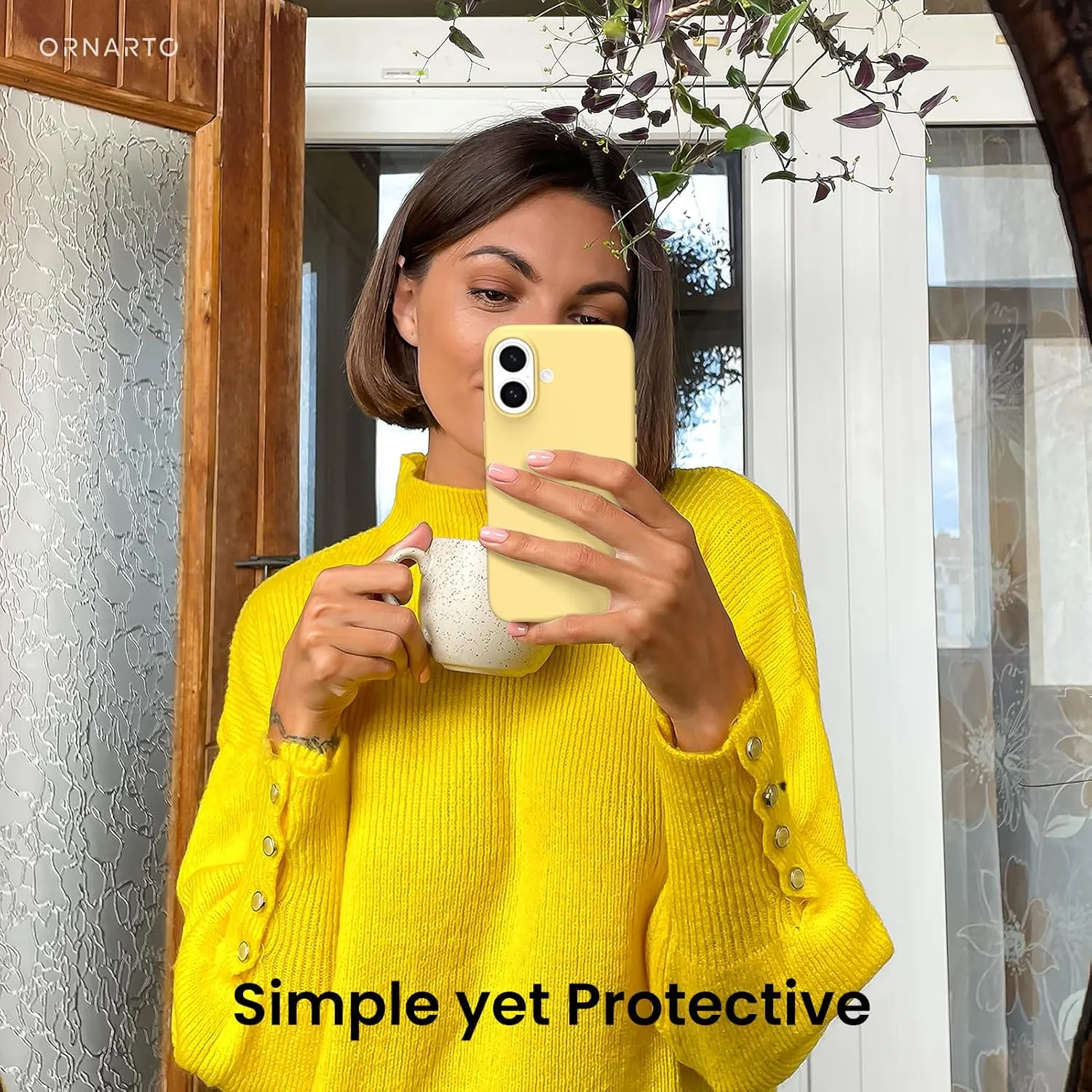 ORNARTO Compatible with iPhone 16 Case 6.1", Slim Liquid Silicone 3 Layers Full Covered Soft Gel Rubber Shockproof Phone Case, Protective Cover with Anti-Scratch Microfiber Lining-Buttercream Yellow