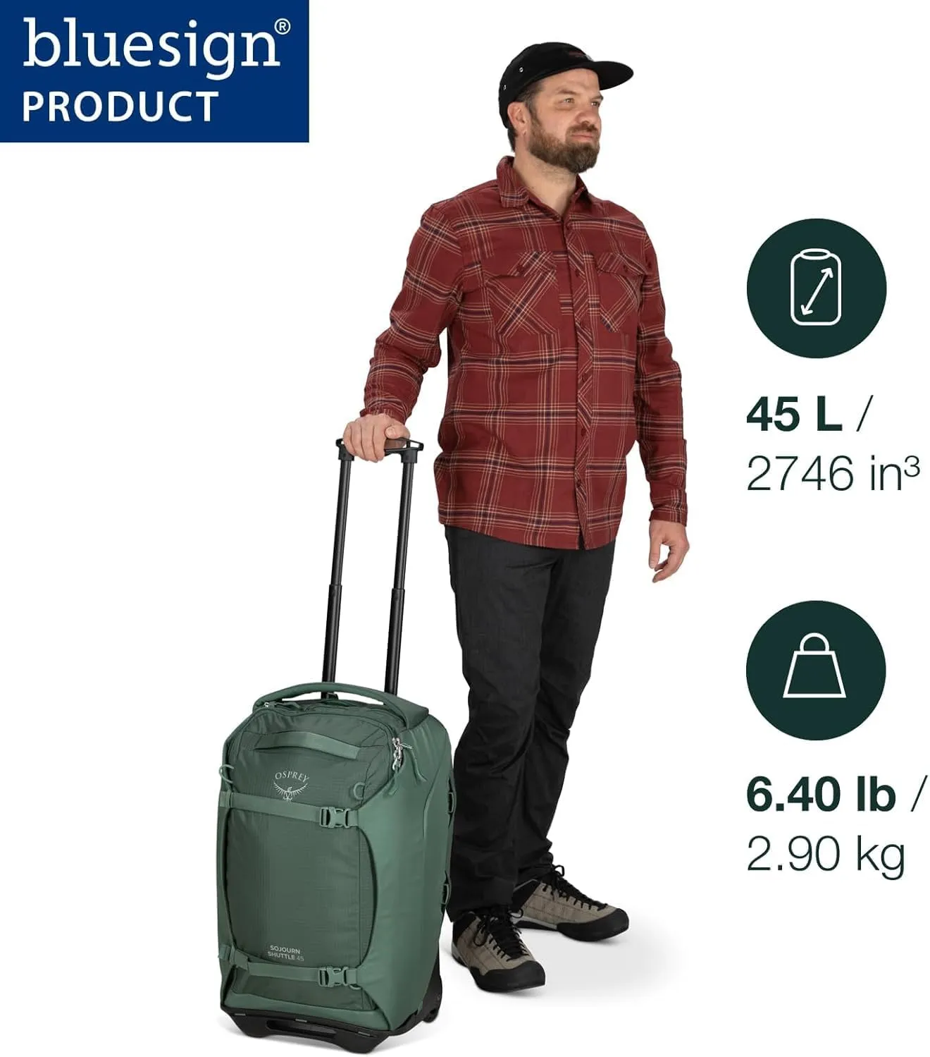 Osprey Sojourn 22"/45L Wheeled Travel Backpack with Harness, Koseret Green