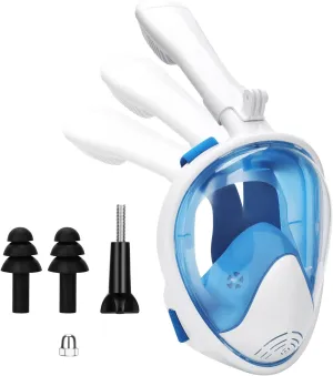 Oumers Kids Full Face Snorkel Mask, 180 Panoramic View Snorkeling Mask Set with Safety Free-Breathing System, Detachable Camera Mount Anti-Fog Anti-Leak