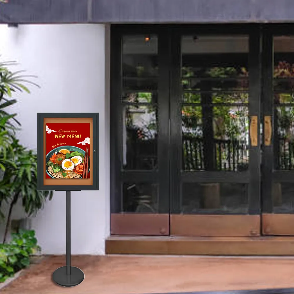 Outdoor Enclosed Bulletin Board Display Stand for Menus, Posters, Signs | Metal Cabinet in 4 Sizes: 8.5x11, 11x17, 18x24, 22x28