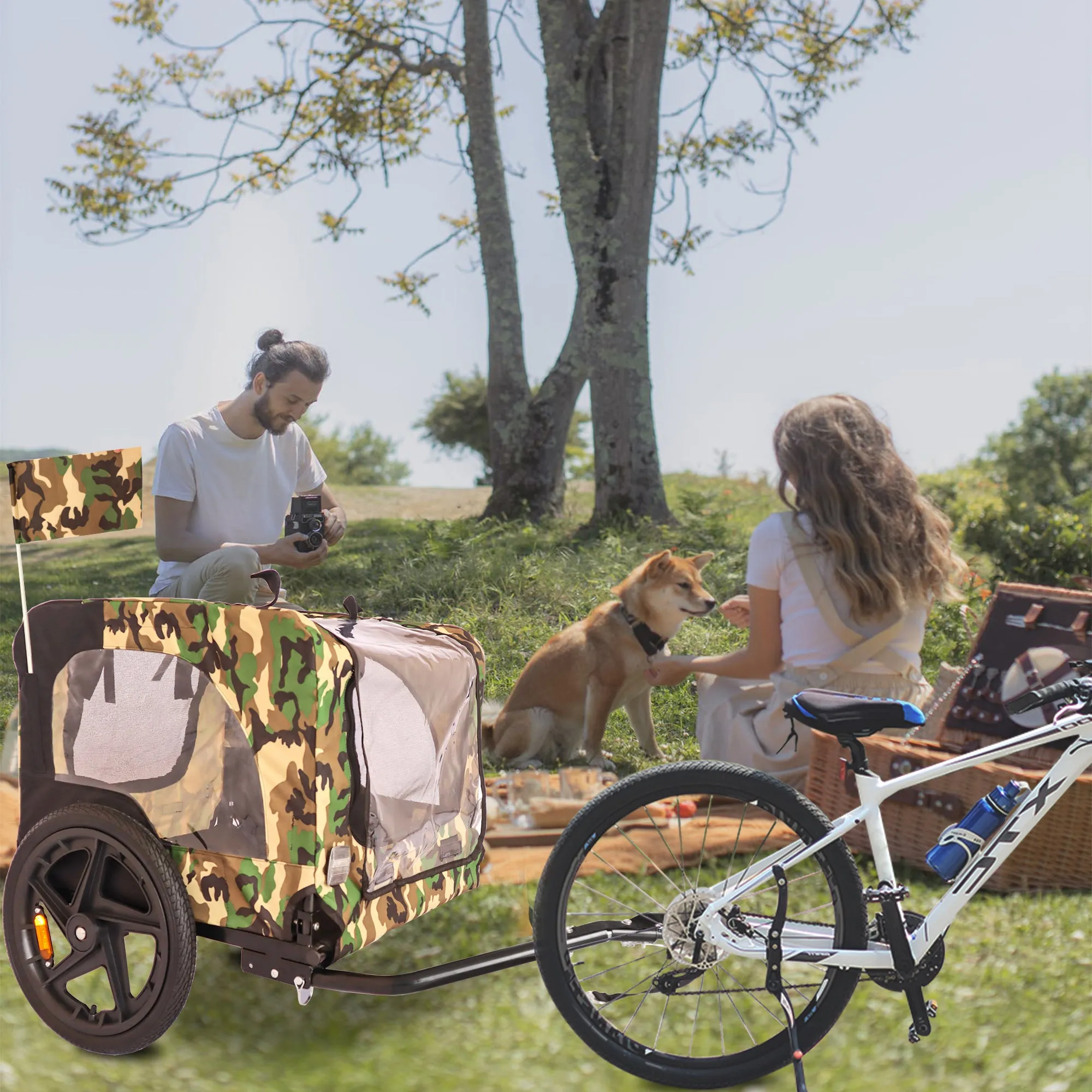 Outdoor Heavy Duty Foldable Utility Pet Stroller Dog Carriers Bicycle Trailer - Army Green