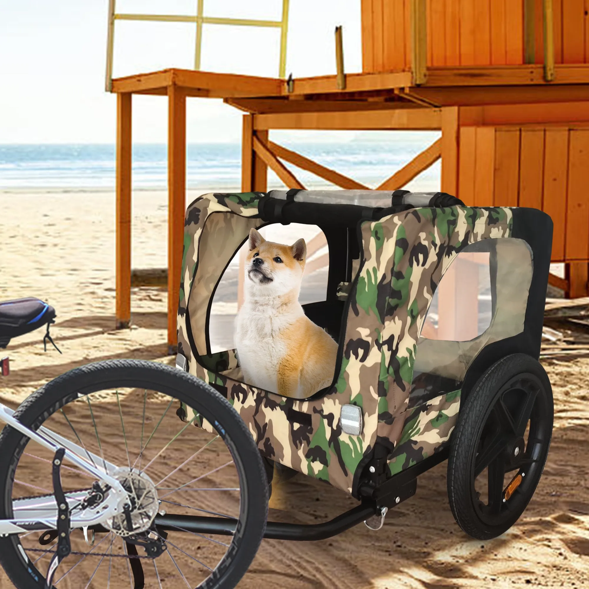 Outdoor Heavy Duty Foldable Utility Pet Stroller Dog Carriers Bicycle Trailer - Army Green