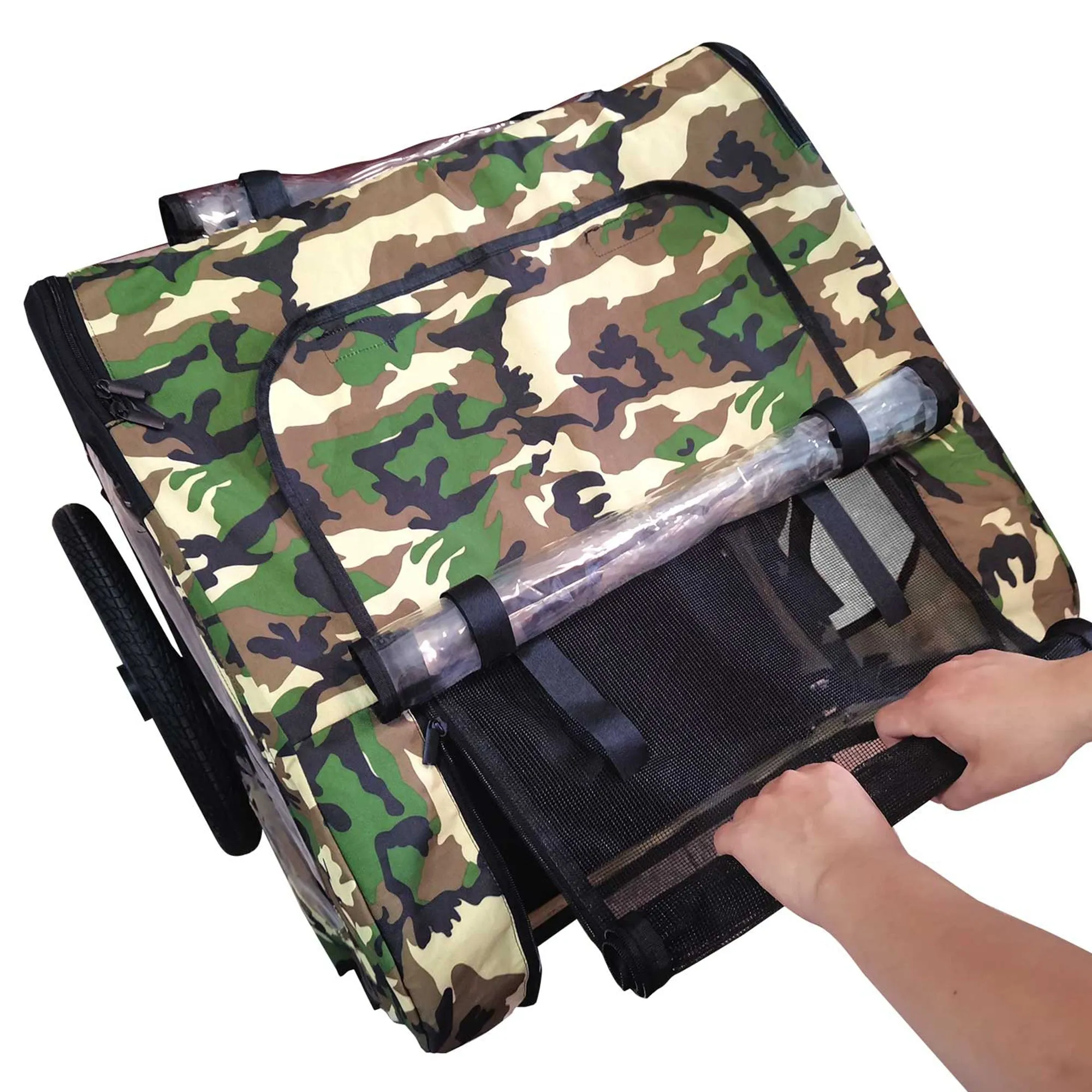 Outdoor Heavy Duty Foldable Utility Pet Stroller Dog Carriers Bicycle Trailer - Army Green