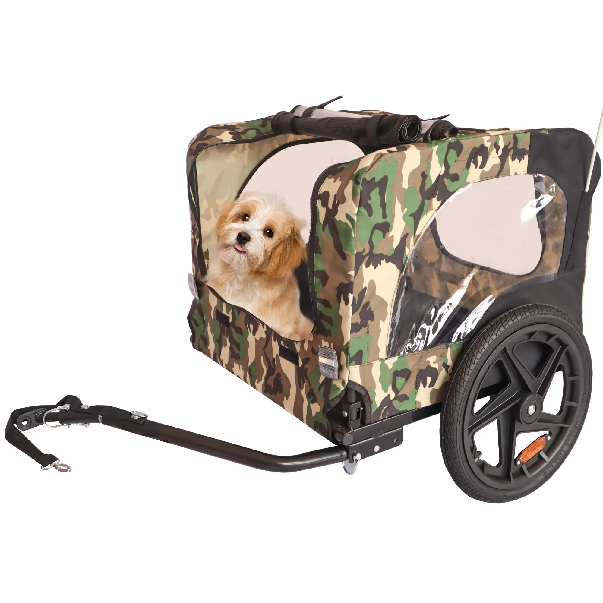 Outdoor Heavy Duty Foldable Utility Pet Stroller Dog Carriers Bicycle Trailer - Army Green