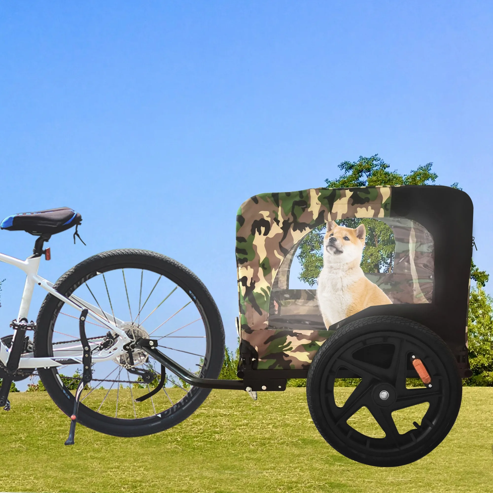 Outdoor Heavy Duty Foldable Utility Pet Stroller Dog Carriers Bicycle Trailer - Army Green
