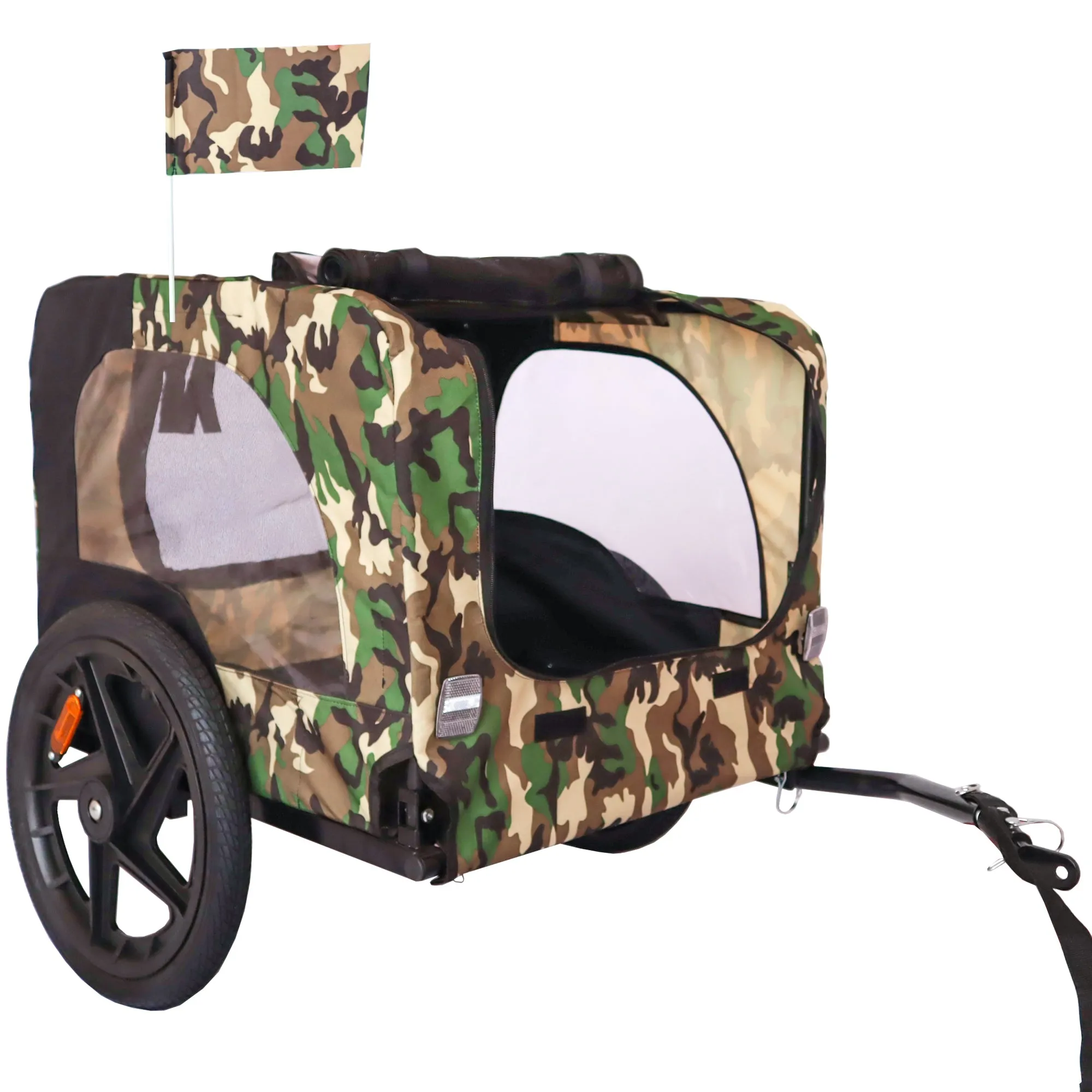 Outdoor Heavy Duty Foldable Utility Pet Stroller Dog Carriers Bicycle Trailer - Army Green