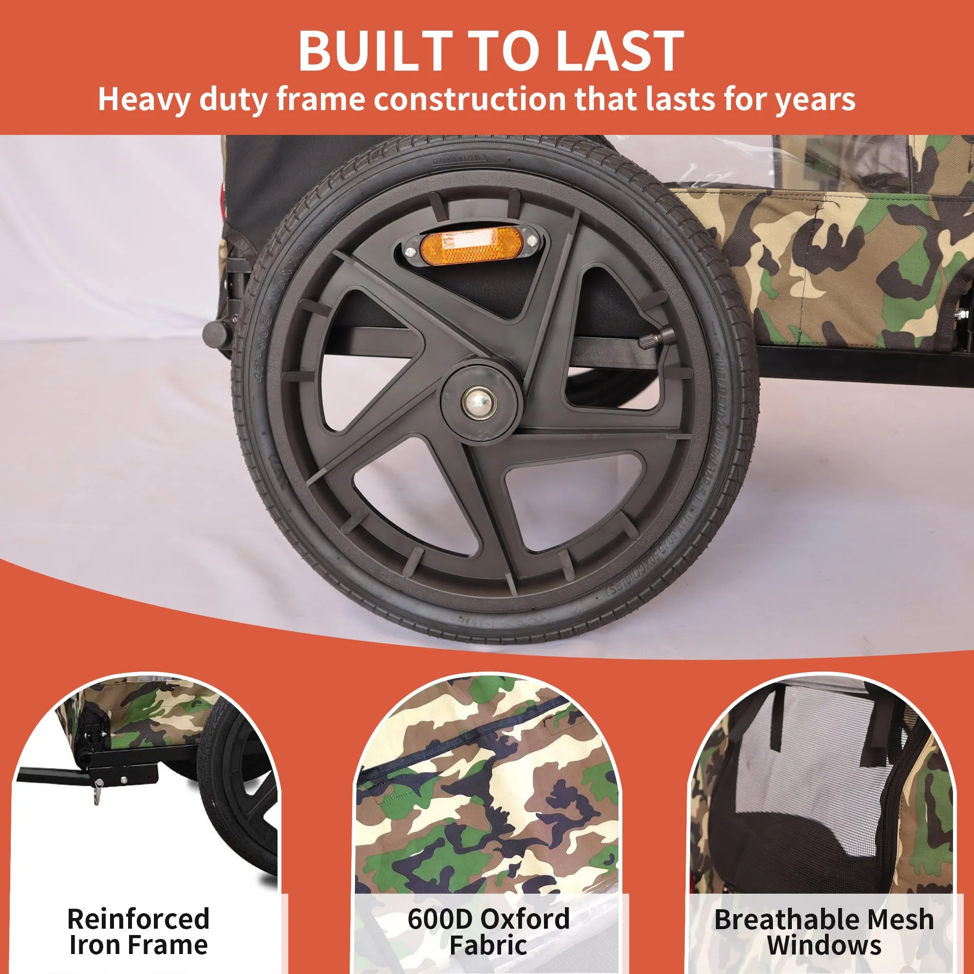 Outdoor Heavy Duty Foldable Utility Pet Stroller Dog Carriers Bicycle Trailer - Army Green