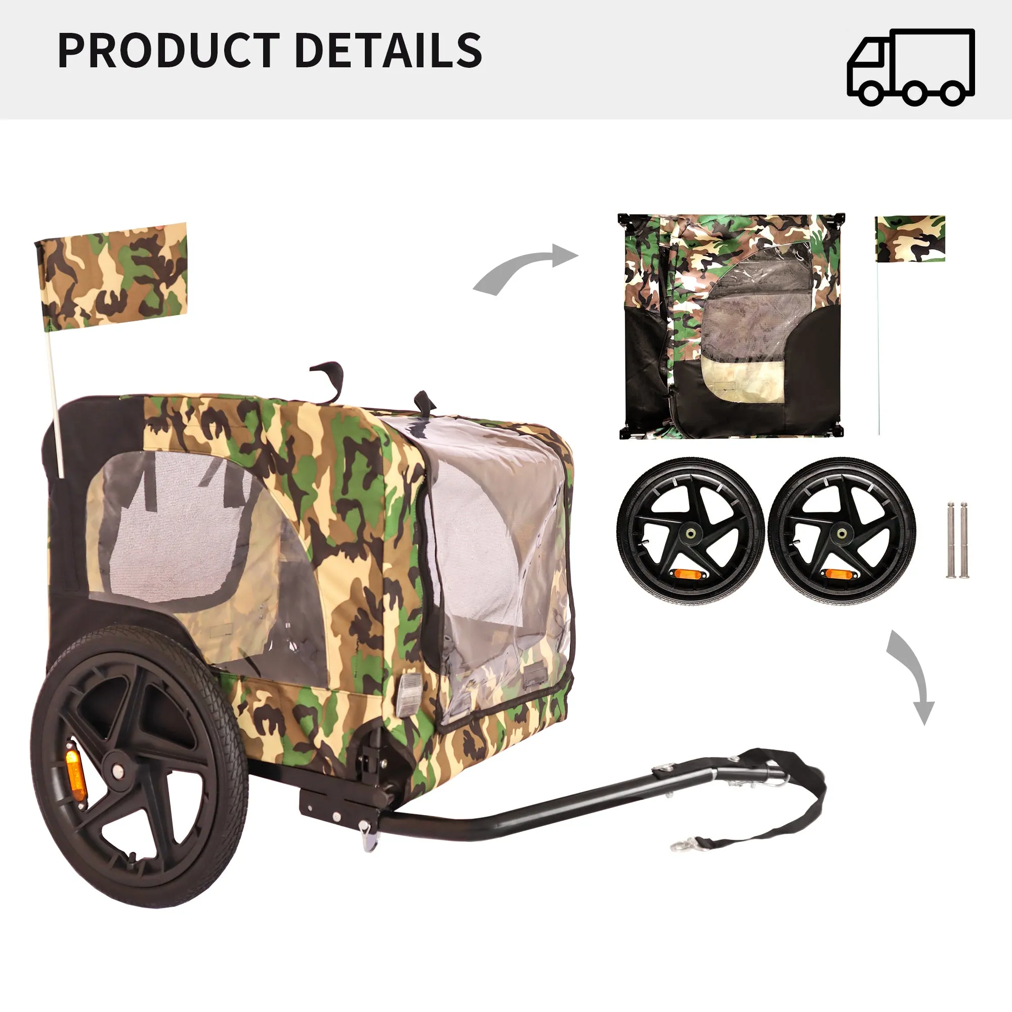 Outdoor Heavy Duty Foldable Utility Pet Stroller Dog Carriers Bicycle Trailer - Army Green