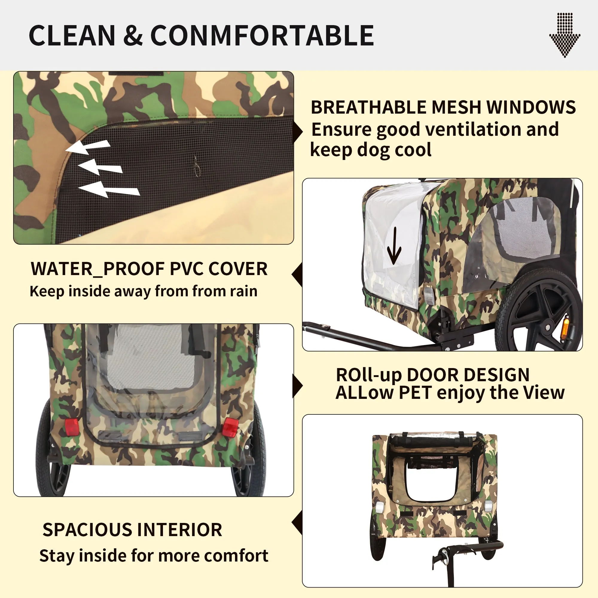 Outdoor Heavy Duty Foldable Utility Pet Stroller Dog Carriers Bicycle Trailer - Army Green